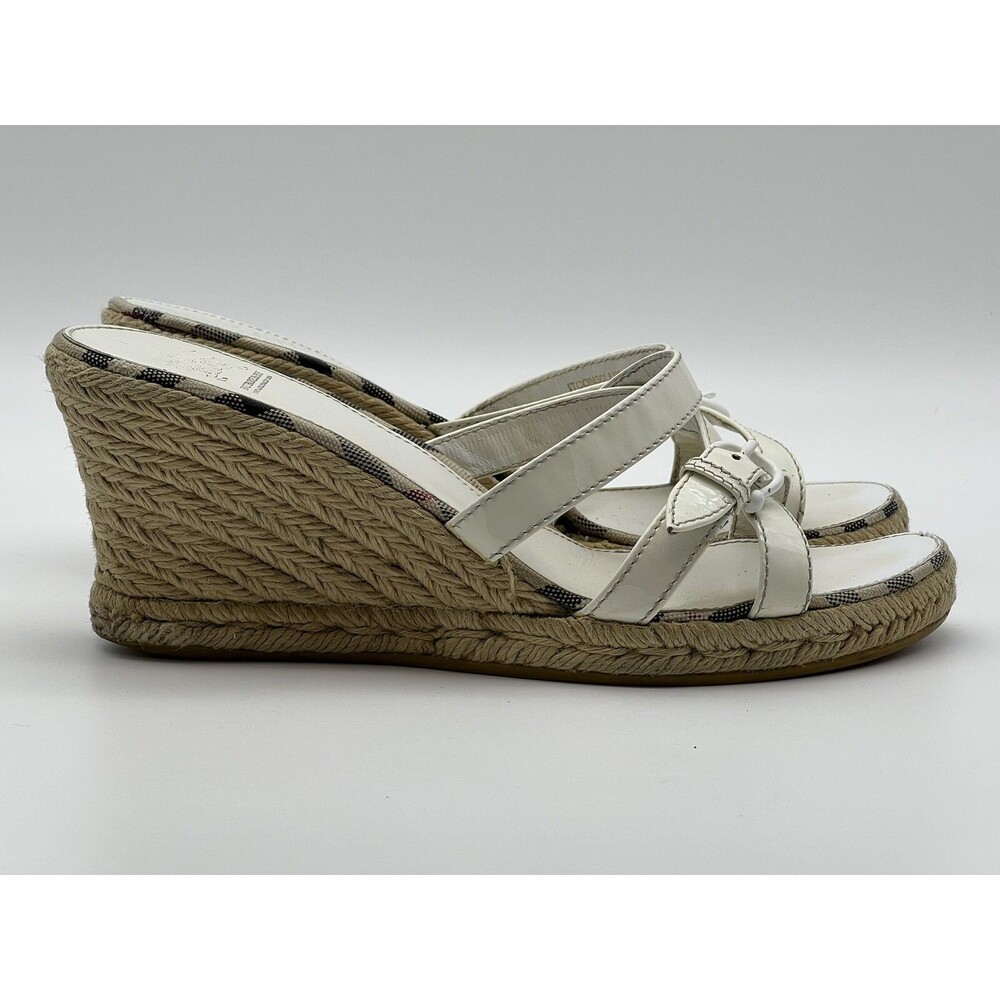 Burberry London White Patent Leather Wedge Espadrille Sandals 40 (9 US) 3207635